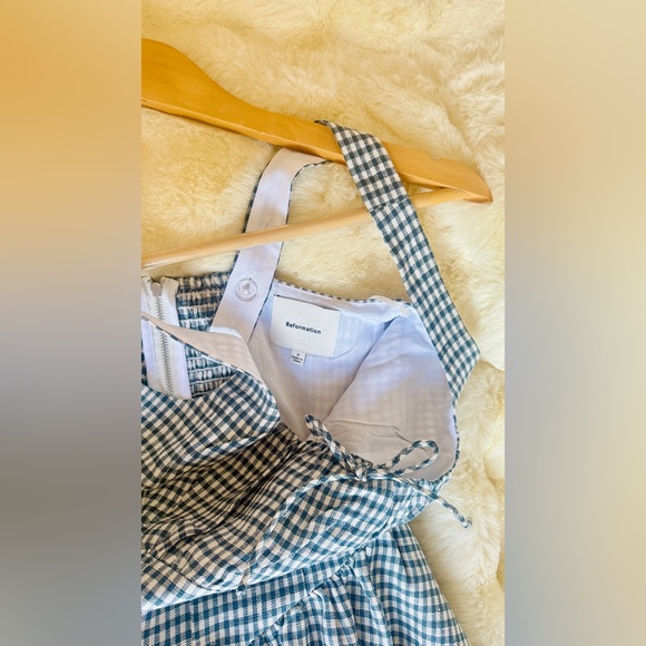 Reformation Balia Linen Dress In Slate Check, brand new, never worn, no flaws. - Picture 12 of 16